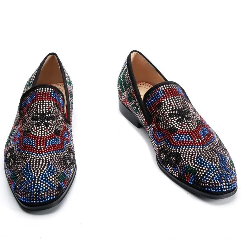 Luxury Mixed Colors Rhinestone Loafers Fashion Crystal Shoes For Men Flats Leather Shoes Mens Party And Wedding Shoes