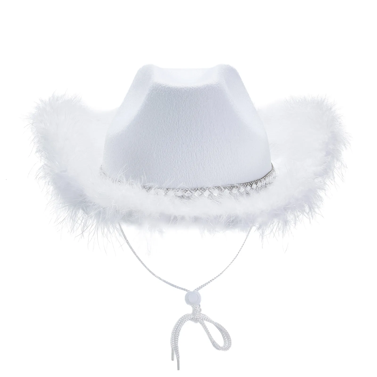 Cloches Dames Chapeau De Cowboy Mode Plumes De Couleur Unie Épissage Large Bord Plat Haut Résistant Aux Ultraviolets Protection Solaire Cap Accessoires De Fête 230621