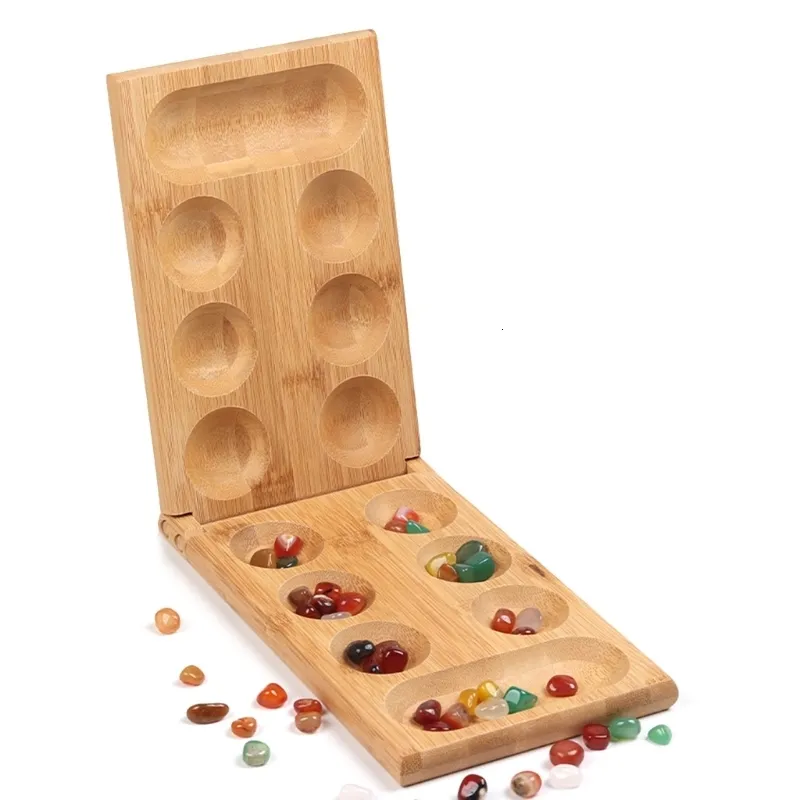 Puzzles Mancala Game z kolorowymi kamieniami Pebbles składane drewniane szachy Zestaw R9JD 230621