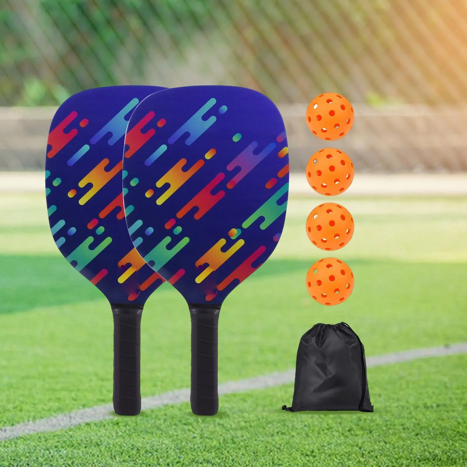 Professional Pickleball Paddles Set of 2 Rackets with 4 Balls Carry Bag with Comfort Grip Wood for Indoor Outdoor Women Sports