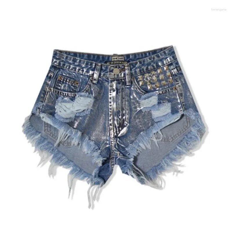 Frauen Shorts Sommer Jeans Frau Hohe Taille Booty Denim Mode Ripped Distressed Niet Quaste Punk Kleidung