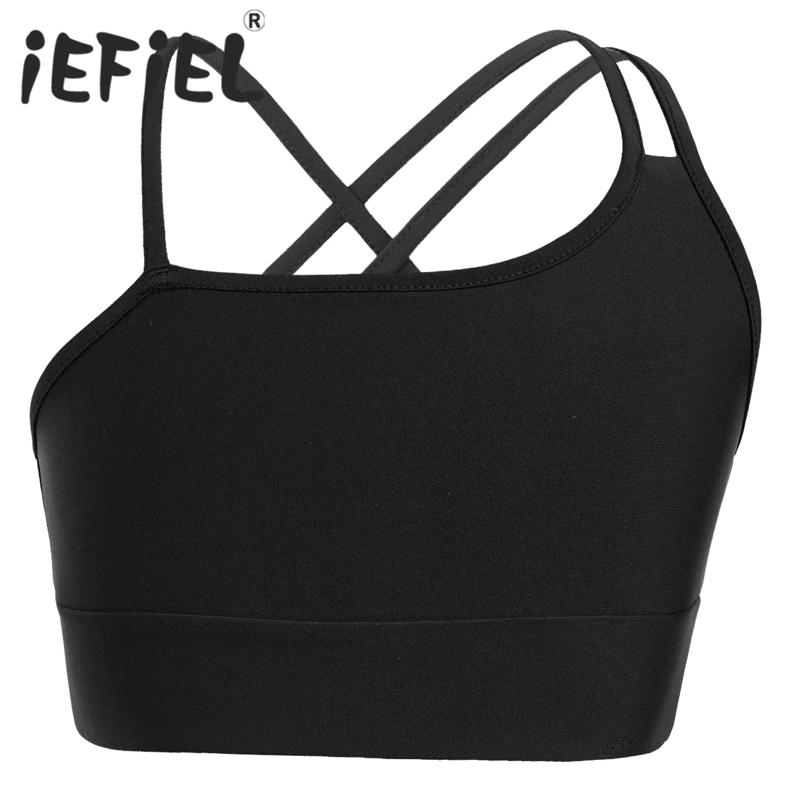 Colete Kids Girls Ballet Dance Crop Tops Assimétrico Alças Espaguete Sem Manga Strappy Back Esporte Ginástica Workout Dance Crop Colete 230625