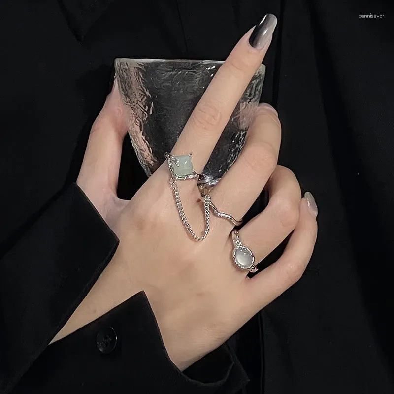Cluster Ringen Fashion Design Faux Jade Senior Gevoel Ring Vrouwen Temperament Zirkoon Ketting Onregelmatige Verstelbare Partij Sieraden Gift