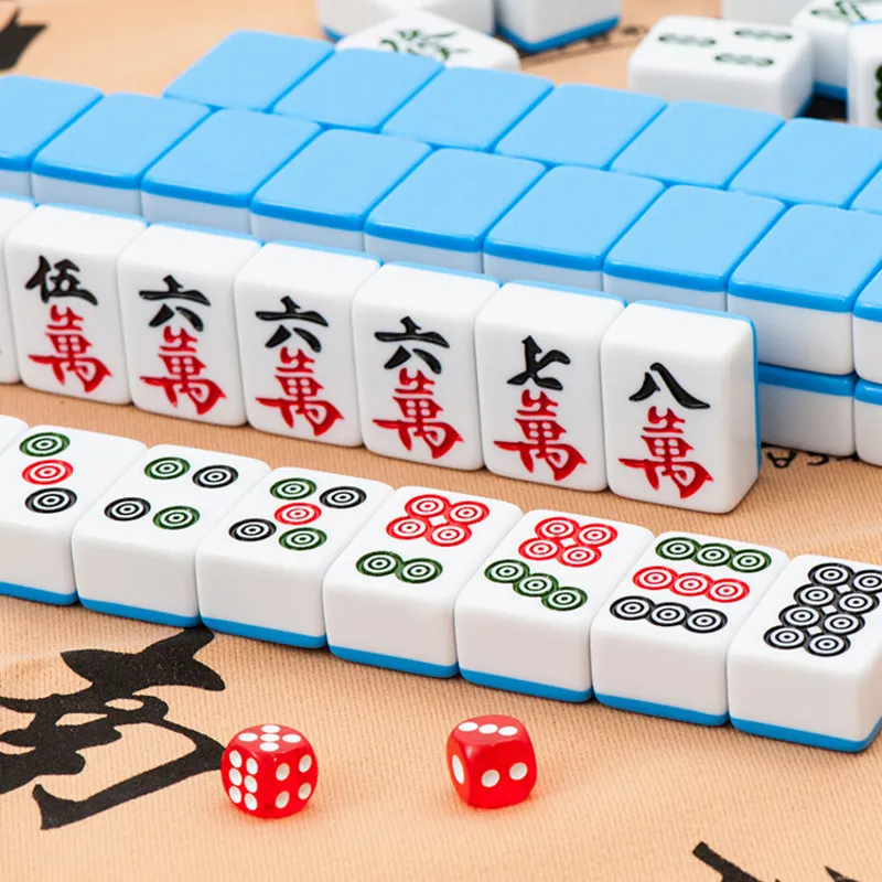 Puzzles Mini Mahjongs Jeu de société Set 144pcs Tuile Classique Traditionnel Chinois Dominos Voyage Rose 230621