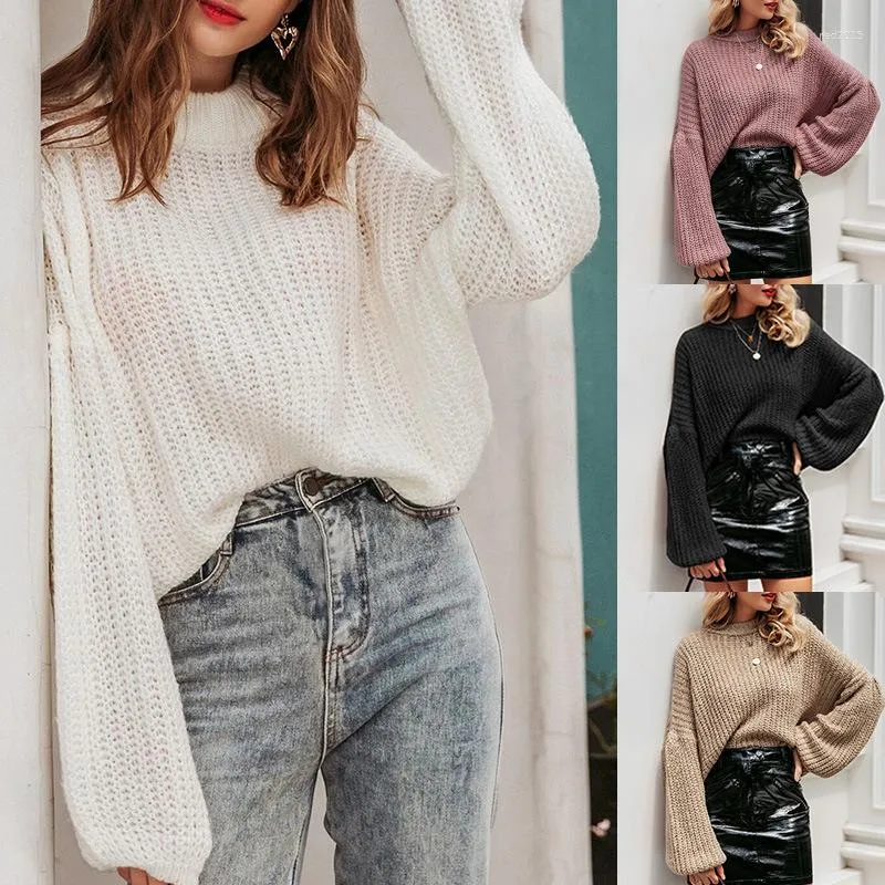 Pulls pour femmes 2023 solide pull à col rond pull automne hiver basique surdimensionné épais femmes femme élégant tout match vêtements à la mode