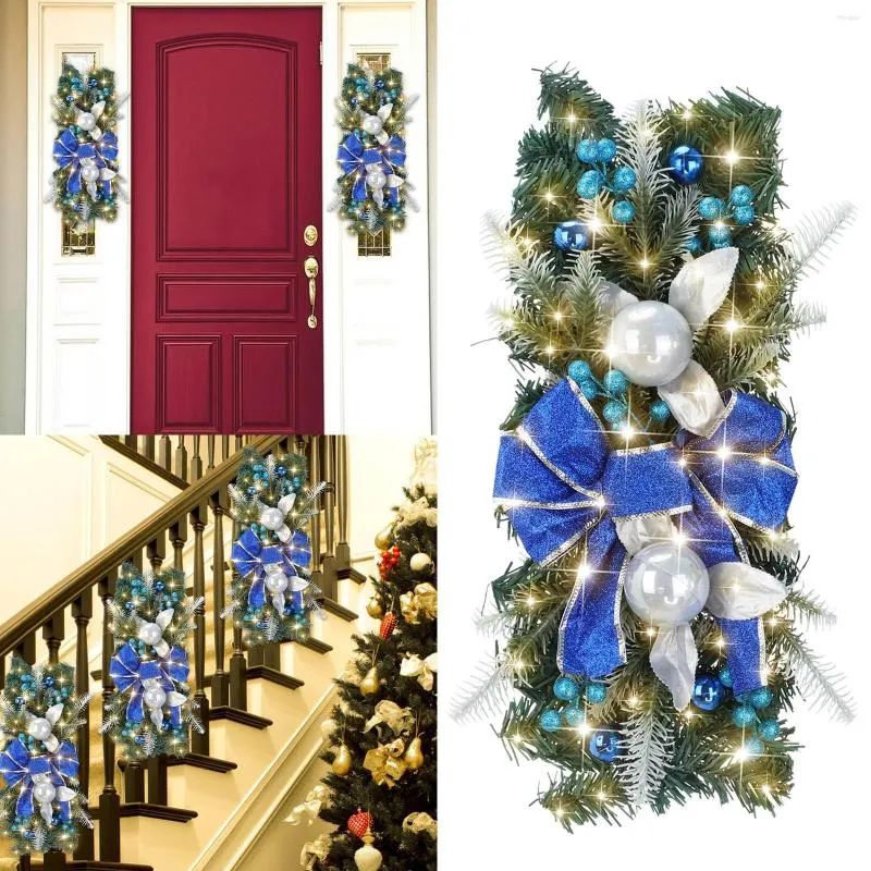 Flores decorativas Valentines Say Wreath The Cordless Prelit Stairway Trim Guirlandas de Natal para porta da frente Holiday Wall Window Lighted Car