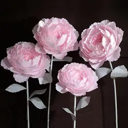  Paper Flowers Large Peony Head Leaves Diy Home Wedding Party Pography Background Wall Stage Decoration Fashion Crafts Y01267u
