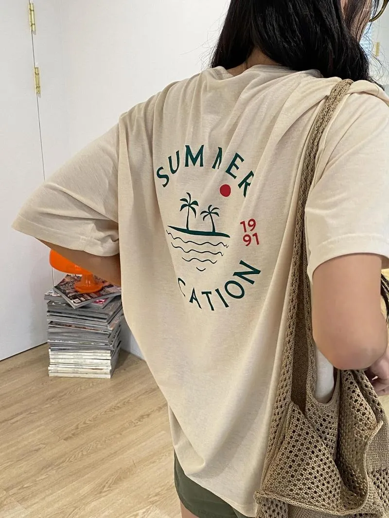 Camisetas de mujer Verano Playa Vacaciones Mujer Camisetas de algodón Transpirable All-math Tops O-cuello Oversize Streetwear Casual Trend Women Short