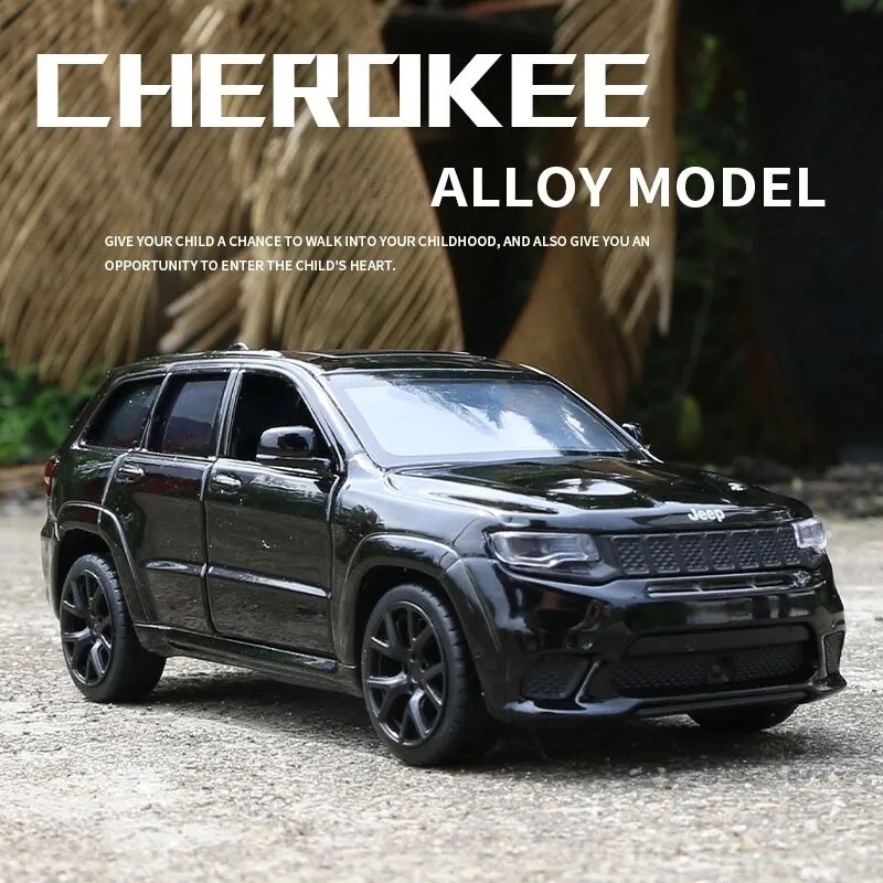 Druckguss-Modellauto 1 32 Jeeps Grand Cherokee Legierungsautomodell Druckguss-Simulationsmetallspielzeug Geländewagenmodell Sound und Licht Kinderspielzeuggeschenk 230621