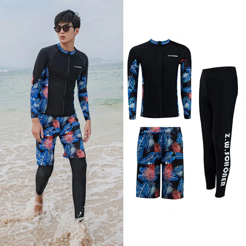 Wetsuits Drysuits كاملة الجسم ملابس السباحة للرجال حراس طفح جلدي طويل الأكمام Zip Up Wetsuit Dive Skin 3-5pcs ملابس السباحة الرياضية الجافة السريعة M-5XL 230621