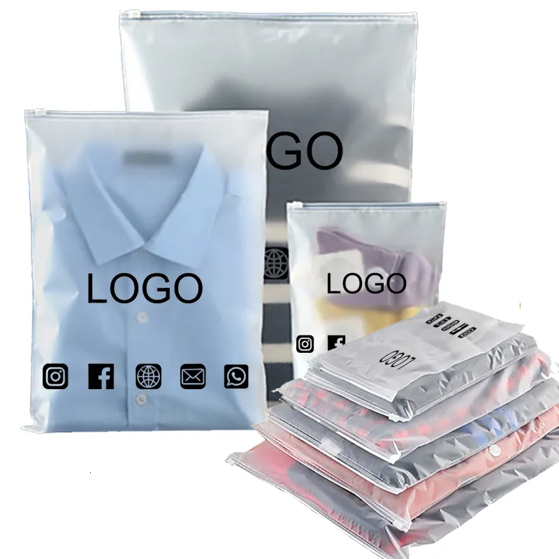 Verktygsväska 50pcs Custom Frosted Zipper Home Travel Stoeage Clothing Underwear Business Packaging 230625