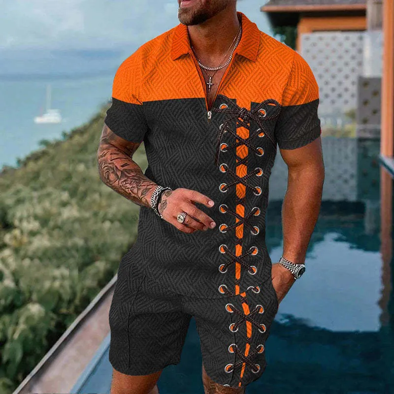 Herren-Trainingsanzüge, luxuriöses Poloshirt, 2-teiliges Outfit, Sommer-Herren-3D-Druck, Herrenmode, hawaiianischer Strandurlaub, Kurzarm-Trainingsanzug-Set 230621