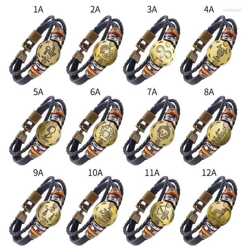 Brazalete 12 Constelaciones Pulseras Signos del zodiaco para hombres Mujeres Hebillas de aleación de cuero de moda Joyería Melv22