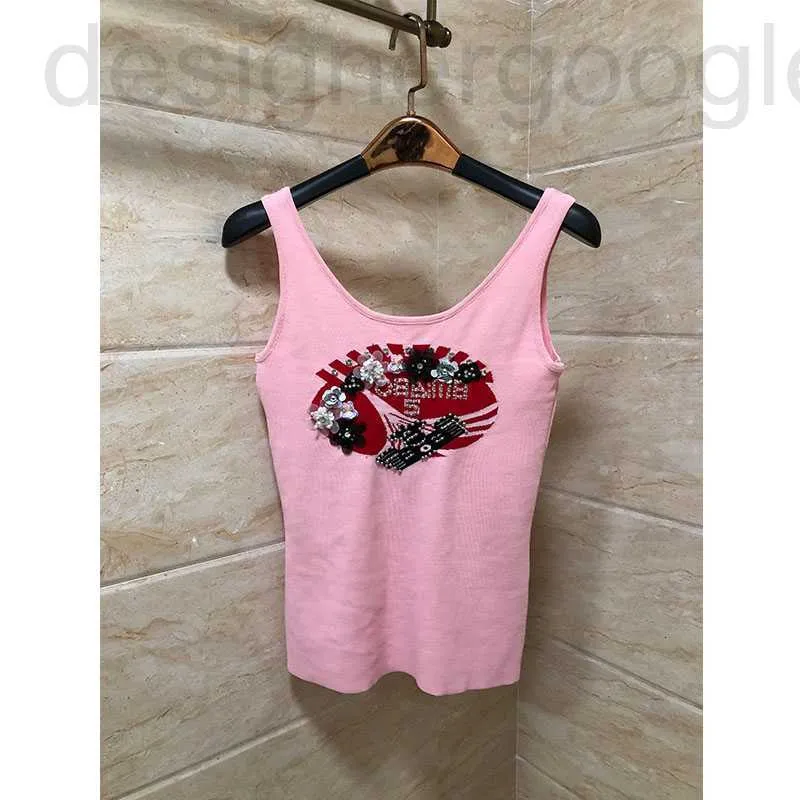 Regatas femininas Camis designer 2023 Design de moda verão lantejoulas flor senhora elegante gola redonda tops malha sem mangas casual suéter colete ABLN