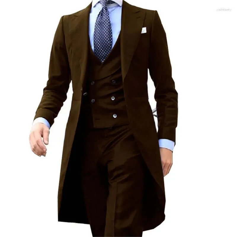 Мужские костюмы мужская королевская длинное хвостовое пальто 3 кусок джентльмен мужчина для свадебного выпускного пиджака в жилету с брюками костюм моды