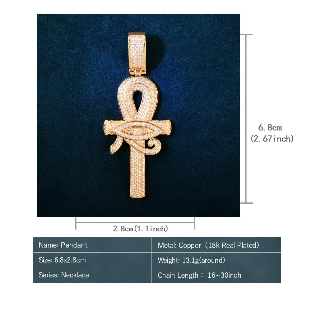 Colliers Eye of Horus Ankh Cross Pendentif Collier Chaîne Pour Hommes Zircon Cubique Hip Hop Rock Rapper Style Bijoux