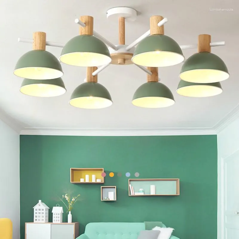 Lustres lustre en bois massif pour salon chambre fer couleur abat-jour éclairage LED Lustre maison lampe