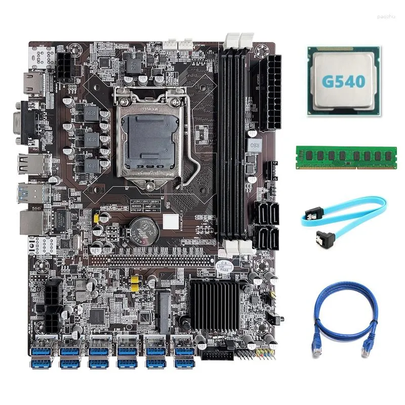 Moederborden B75 ETH Mijnbouw Moederbord 12 PCIE Naar USB Met G540 CPU DDR3 4GB 1600Mhz RAM SATA Kabel RJ45 Netwerk