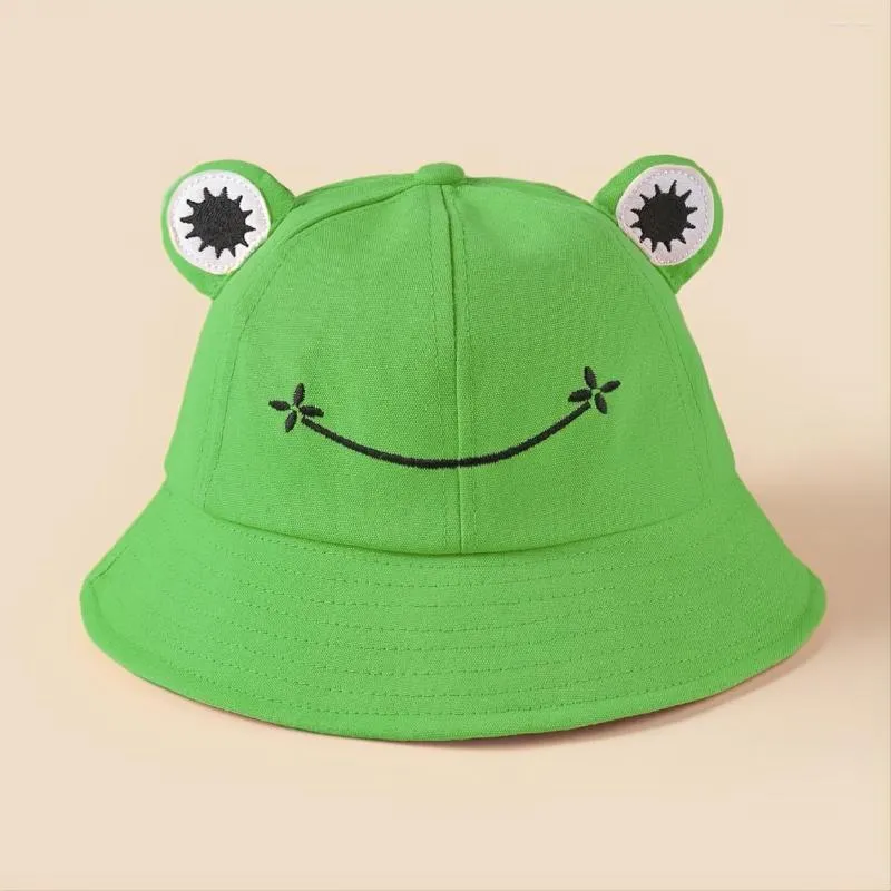 Beanies 1pc Men&Women's Trendy Cute Frog Embroidered Cotton Fisherman Sun Hat For Outdoor