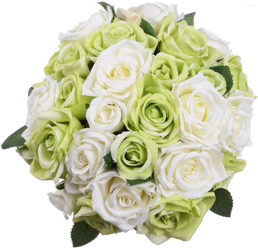 Kwiaty dekoracyjne 2 paczki sztuczny bukiet róża fałszywe jedwabne plastikowe róże 18 głów ślub ślubnych do dekoracji (zielony)