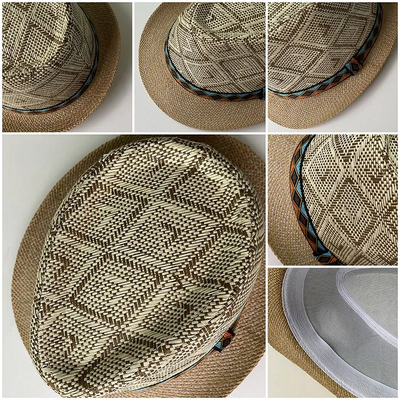 Cappelli a tesa avara da uomo estivi Visiera traspirante a rete cava Cappello di paglia moda Cappello da esterno tinta unita vintage