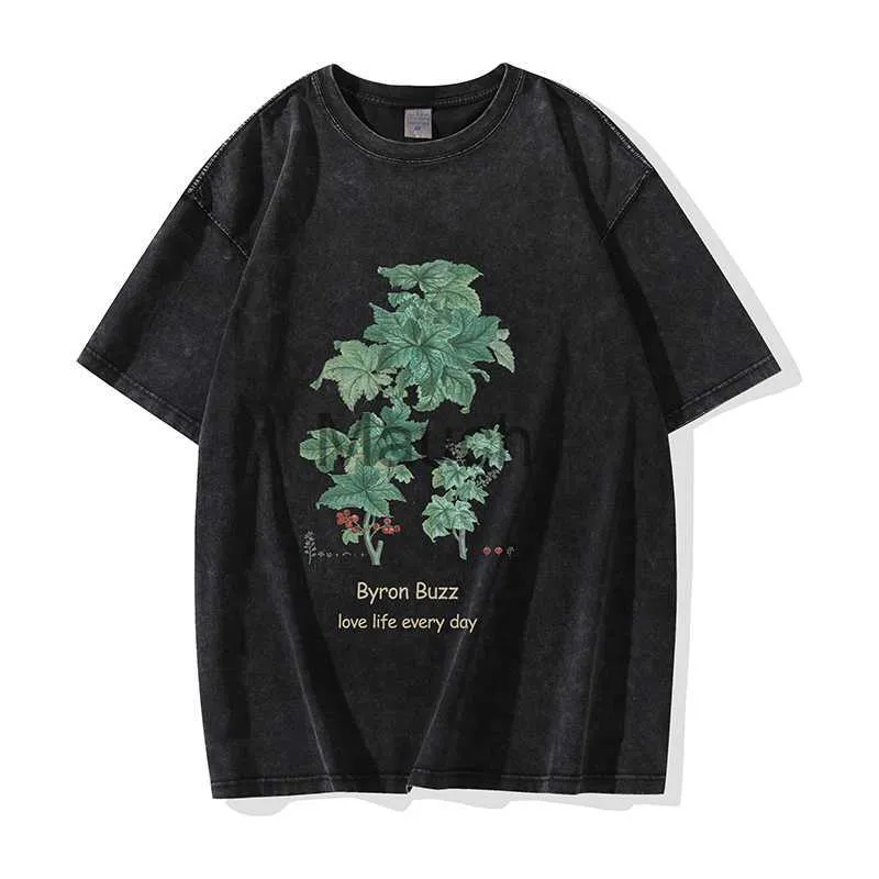 Herren T-Shirts Byron Buzz Vintage Männer T-Shirts Streetwear Hip Hop Blumenbriefdruck Gewaschenes T-Shirt Harajuku Grafik Punk Goic Kurzarm J230625