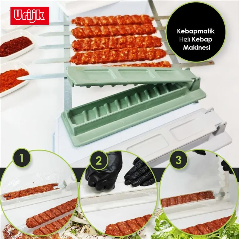 Барбекю инструменты аксессуары Urijk Meat Scalce Machine Machine Single Row Kebab Maker Press Press Pressable Plastic BbQ Preparation 230625