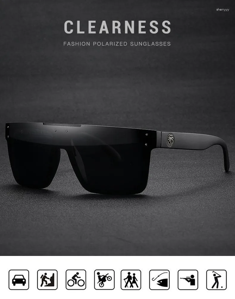 Mens Polarized Heat Wave Bike Sunglasses With Mirrored Lens, UV400