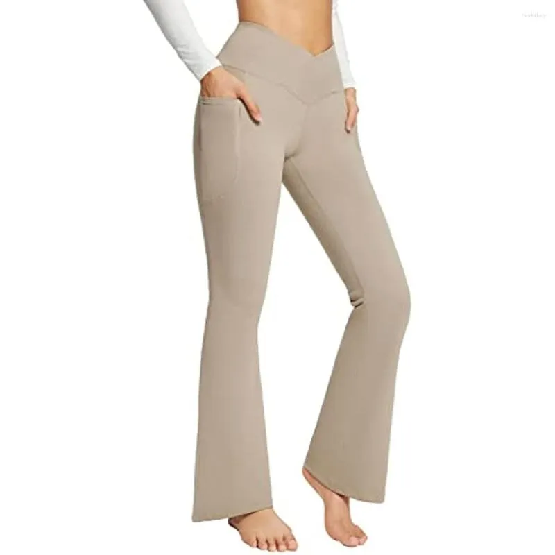 Active Pants BALEAF Crossover Flare Leggings für Damen, hohe Taille, dehnbar, lässig, Bootcut-Yoga mit Seitentaschen