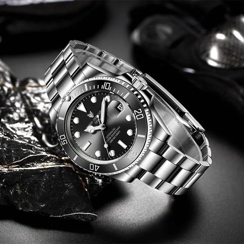 Orologio Meccanico A Carica Manuale Uomo Con Cinturino In Silicone, Quadrante Con Giorno E Data, 44mm, Nero