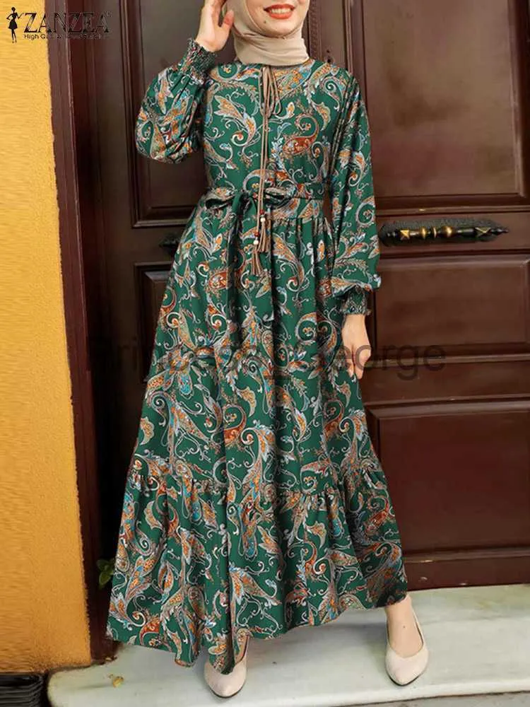 Casual Dresses Vintage Women Printed sundress 2023 Zanzea Spring Muslim Dress Casual Long Sleeve Abaya Hijab Maxi Vestidos Robe Femme Oversize X0625