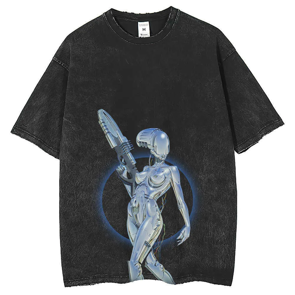Hajime Sorayama Machine Metal футболка в панк-стиль в стиле мужской с коротким рукавом дышащий свободный круглая шея вымыта и изношенная