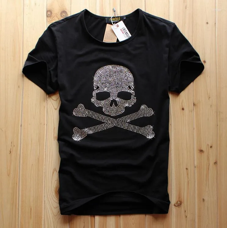 Męskie koszulki S-6xl Rhinestones Fashion Anime Men Skulls T-shirt Cotton Streetwear Hip Design Dropor