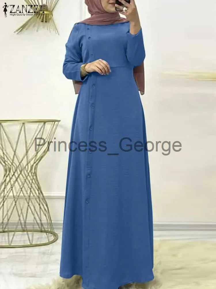 Casual Dresses Zanzea Oneck Dubai Turkiet Abaya Hijab Sundres Women Spring Solid Muslim Dress Elegant Casual Holiday Kaftan Islamic Clothing X0625