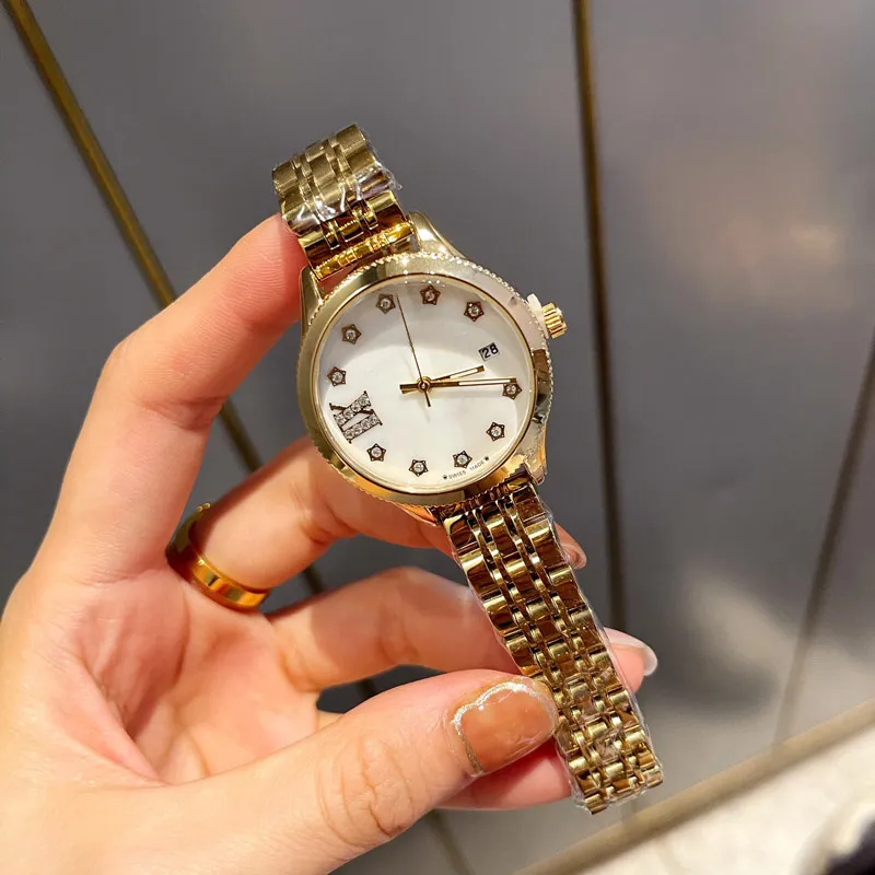 le donne di lusso di moda guardano l'oro Top brand Designer data automatica solo cinturino in acciaio inossidabile orologi da donna orologi da polso donna compleanno di Natale regalo la festa della mamma