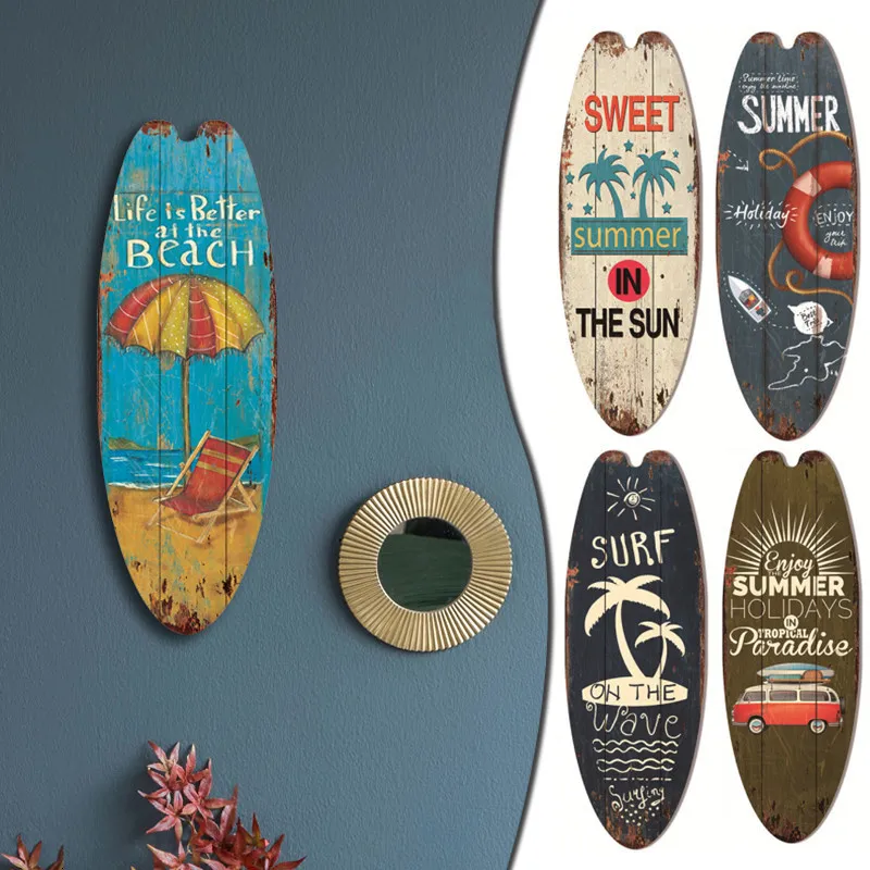 Muurstickers Strand Oceaan Thema Surfplank Houten Leisure Home Party Festival Hangende Decoratie Bar Thuis Muur Retro Decor Houten printbord 230625