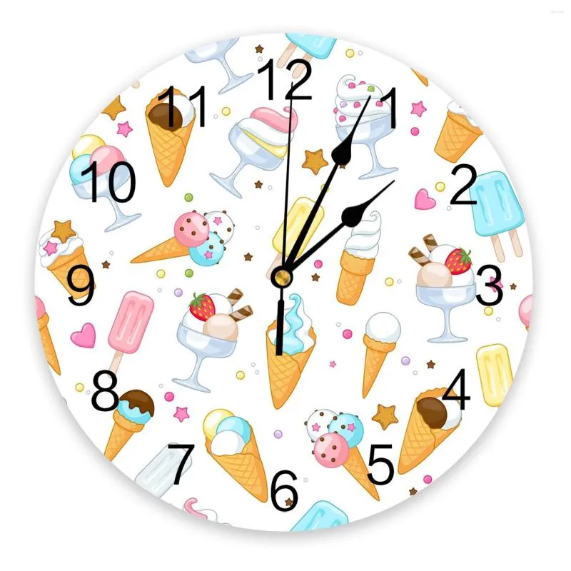 Horloges murales dessin animé nourriture crème glacée tasse horloge décor à la maison chambre silencieux Oclock montre numérique pour chambres d'enfants