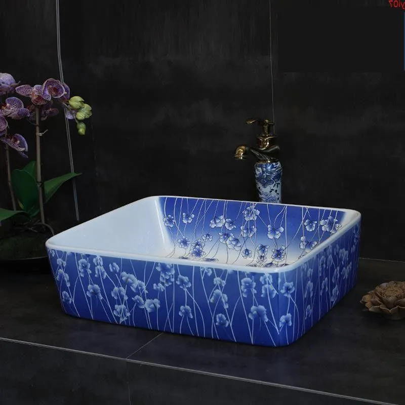 Cuarto de baño rectangular Lavabo de arte europeo Recipiente de cerámica Lavabo Lavabo de encimera Fregaderos de lavabo chino Sinkgood qty Sbbho