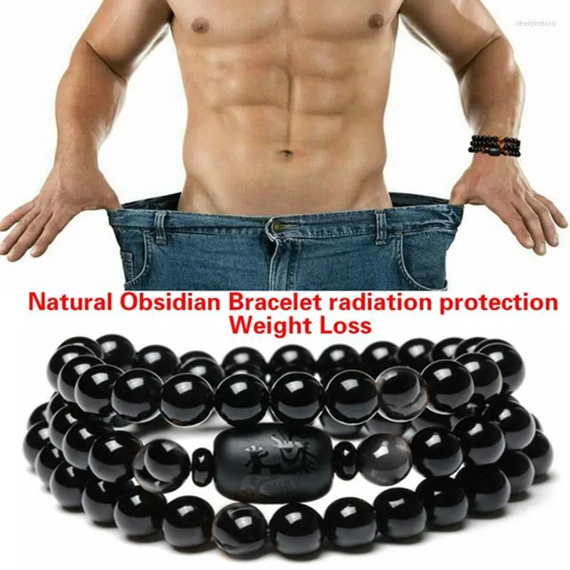 Strand Beaded Strands Men Multilayer Natural Black Obsidian Bracelet Carved Buddha Lucky Amulet Round Beads Bracelets For Women JewelryBeade