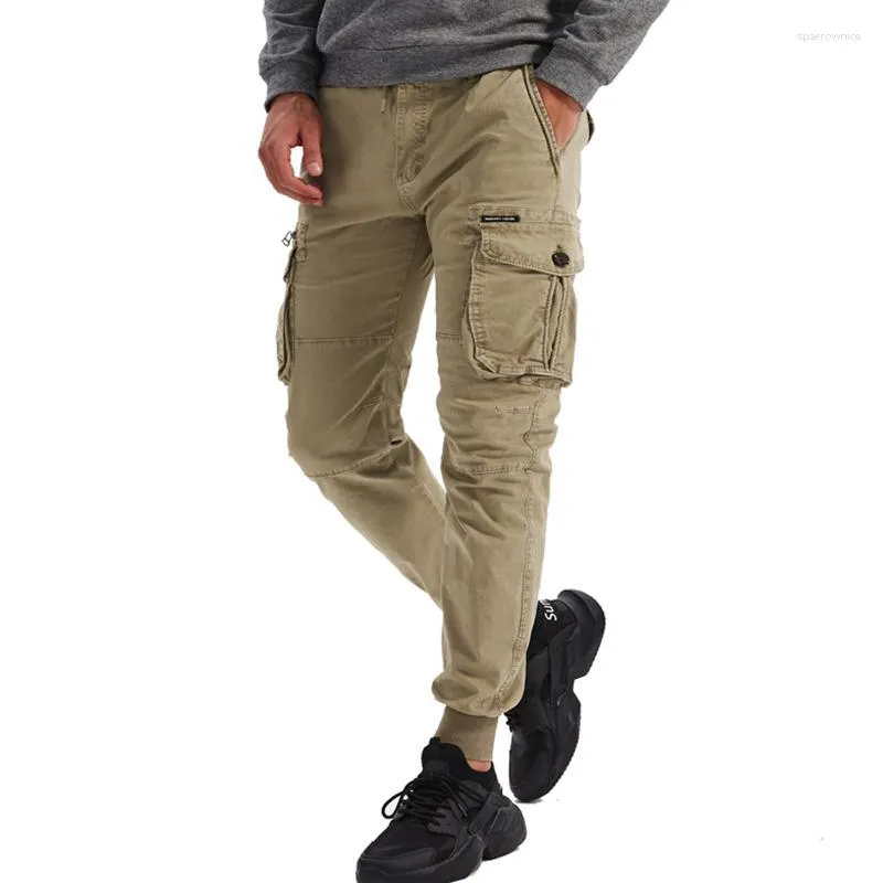 Pantalons pour hommes hommes automne décontracté couleur unie attaché taille moyenne serré-cheville pantalon ample avec poches pour garçons 2023 mode