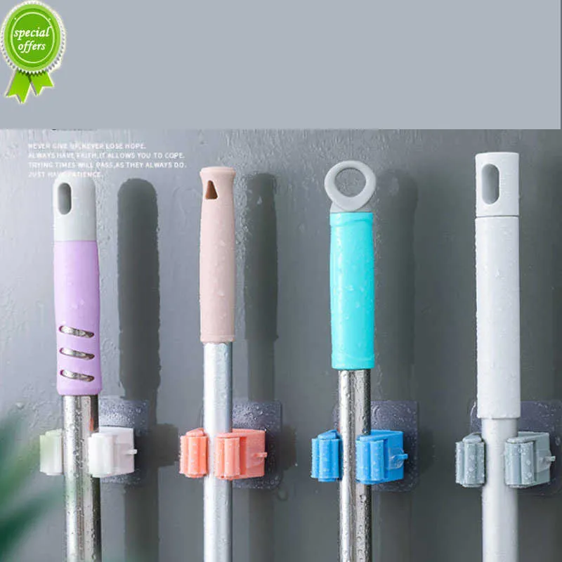 New 1 Pcs Multi-Purpose Hooks Mop Holder Wall Mounted Mop Organizer Broom Hanger Hook Bathroom Waterproof Wall Hook Self-Adhesive