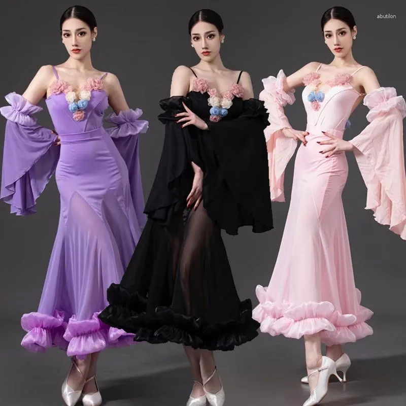 Stage Wear Fairy Rose Ballroom Dance Dress Women Prom Waltz Performance Costume Adult Competition Dresses BL10338