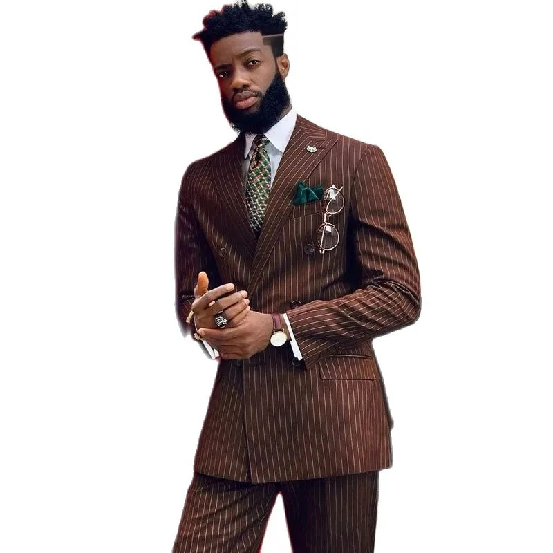 Set Di Abiti Da Sposa A Doppio Petto Di Marrone 2024 Maschile Da