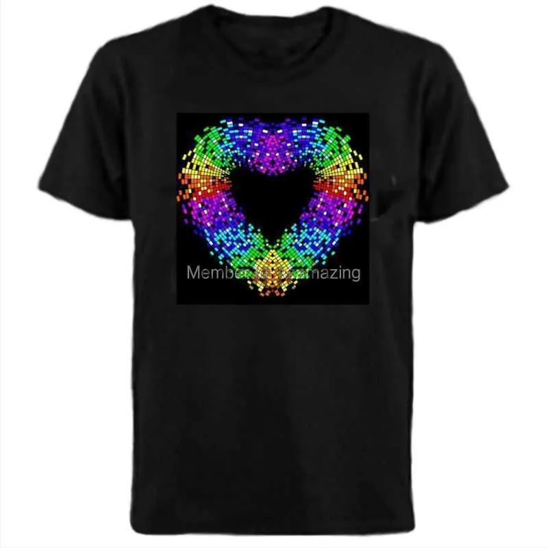 T-shirts voor heren Geluidsgestuurd LED-t-shirt Licht omhoog en omlaag Knipperend EL Equalizer sic geactiveerd T-shirt Unisex Hartontwerp J230625