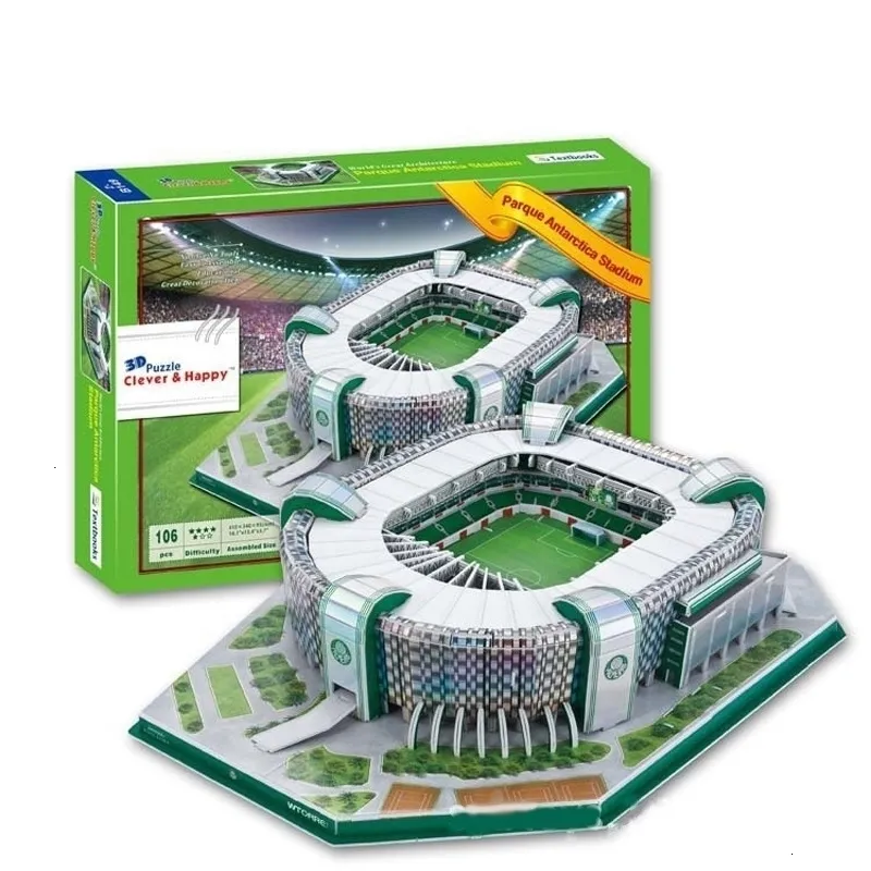 Spela Mats Brasilien Parque Antarktis Fotboll Stadium Learning 3D Paper DIY Jigsaw Puzzle Model Education Toy Kits Gift 230621