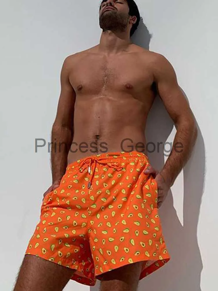 Costumi da bagno da uomo ZRTAK Pantaloncini da spiaggia Uomo Moda Stampa Pantaloni da bagno per uomo String Beachwear Fondo arancione Due pezzi separati x0625