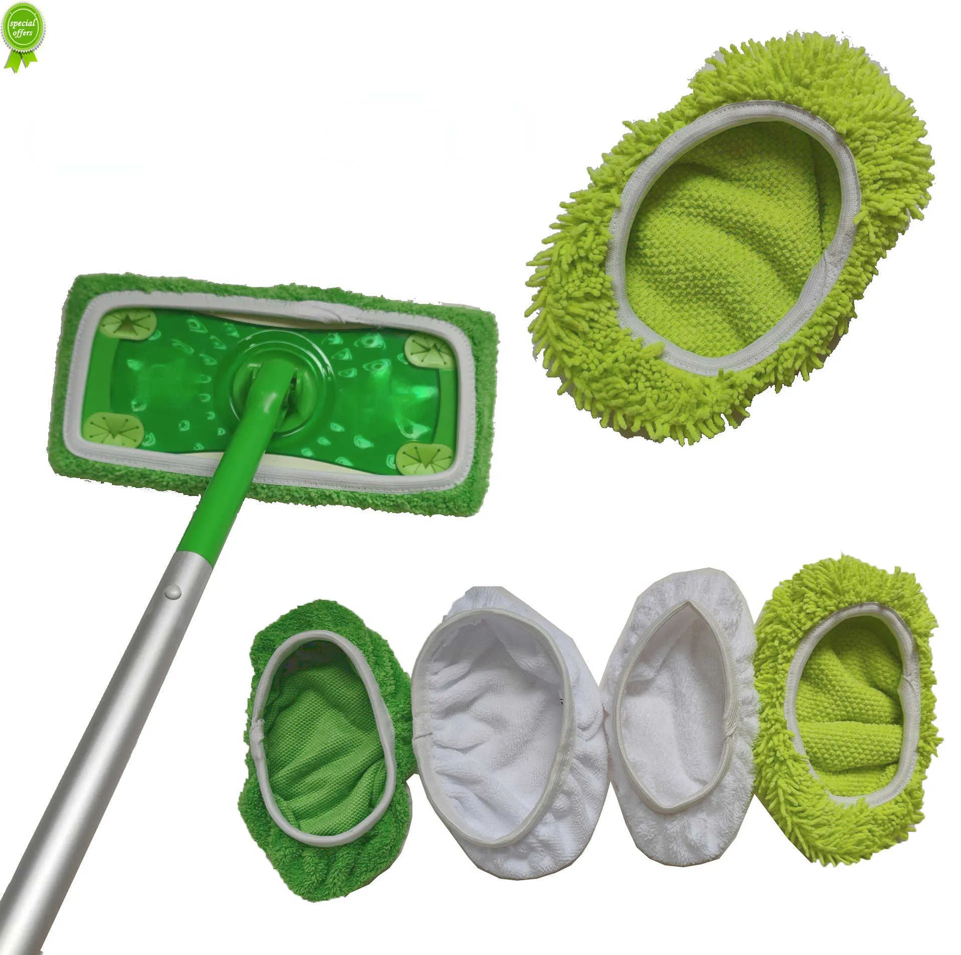 Nytt förtjockat elastiskt band Flat Mop Cloth Coral Fleece/Microfiber/Chenille Ersättning Rotary Mop Cleaning Pad For Badrum