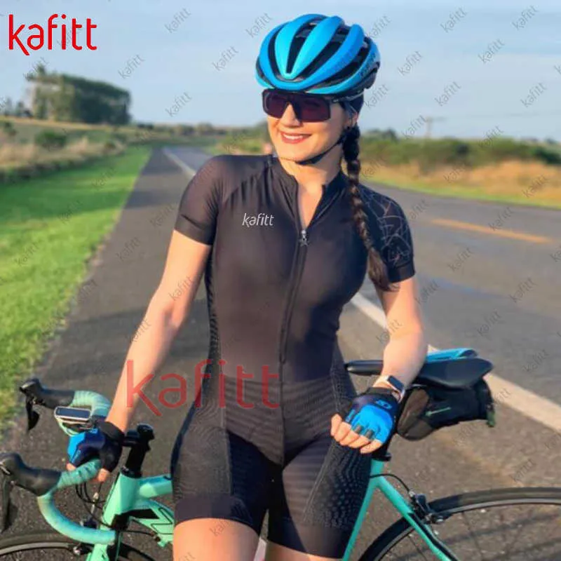 Cykelkläder sätter Kafitt Black Jumpsuit Women's Sweatshirt kostym Cykeldräkt Professionell Triathlon Sexiga tights Cyklingdräkt Kortärmad shirthkd230625