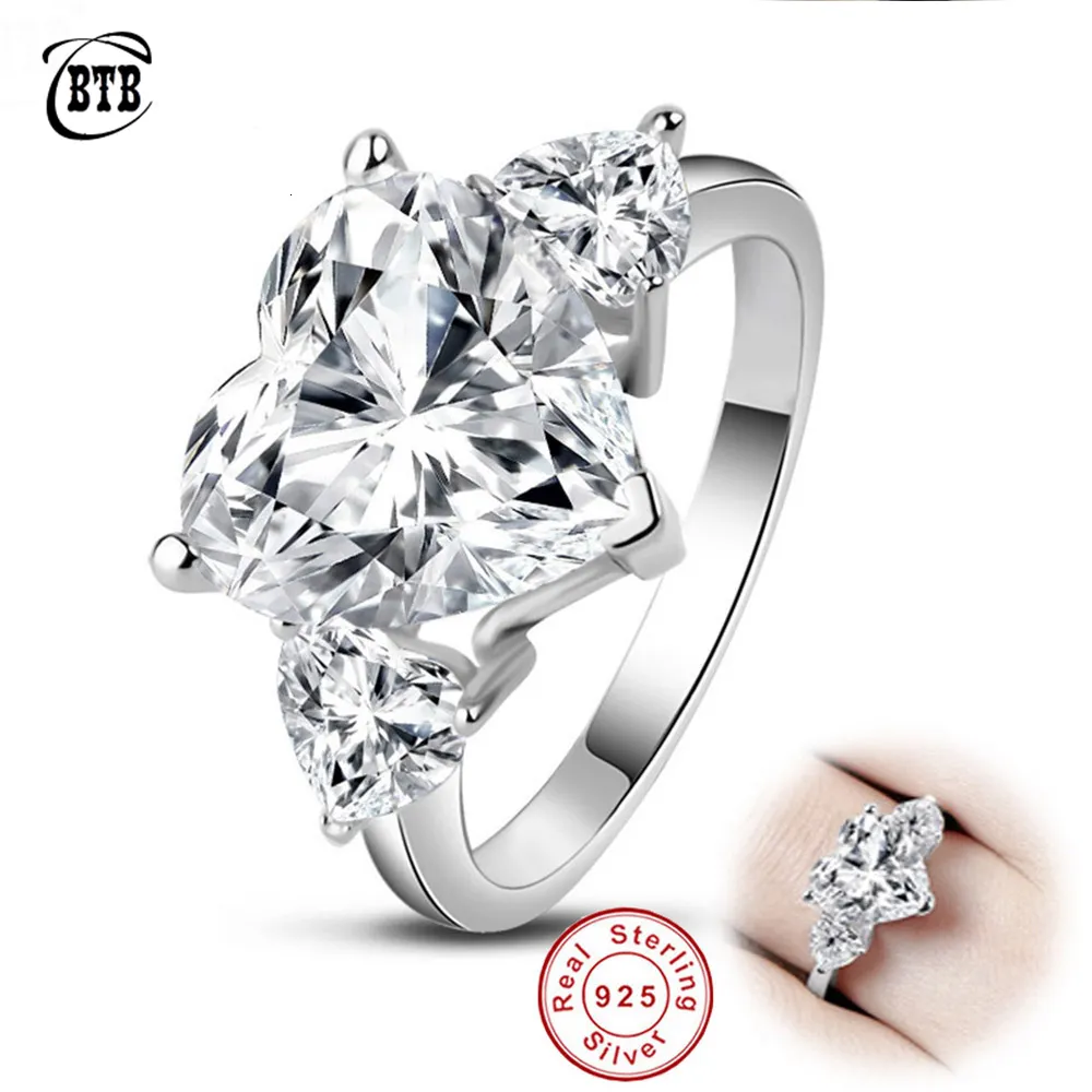 솔리테어 링 패션 100 925 스털링 실버 큰 고리 창조 웨딩 하트 모양 다이아몬드 고급 보석 도매 230625
