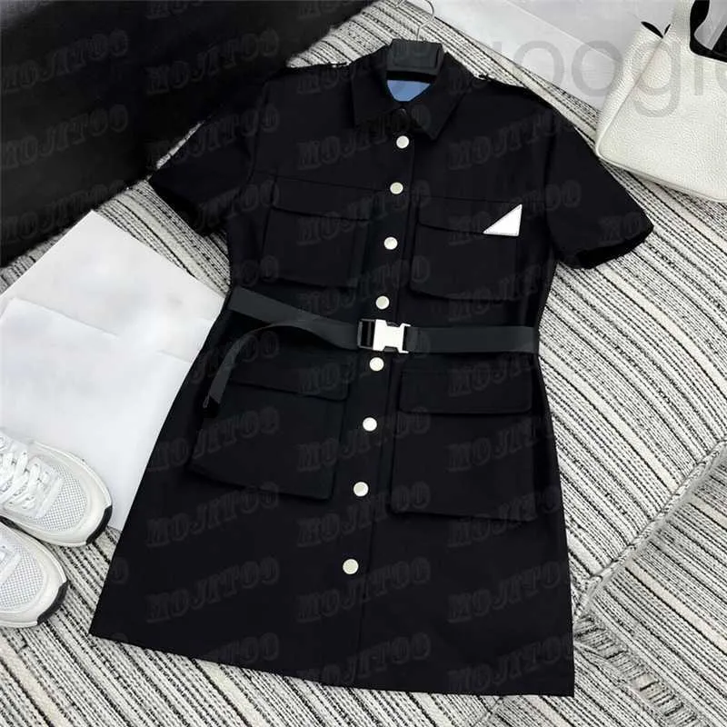 Plus size Dresses designer Metal Badge Womens With Belt Short Sleeve Designer Skirts Ladies Charm Black Dress For Summer TLB2